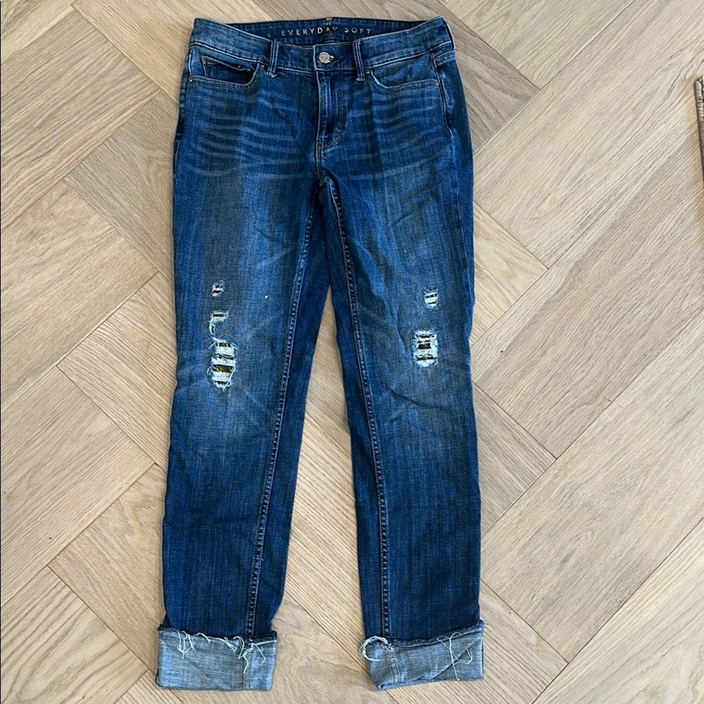 White House Black Market Dark Blue Distressed Jeans